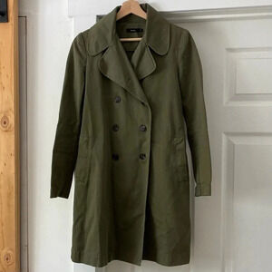 Bassike Green Double Breasted Cotton Trench Coat